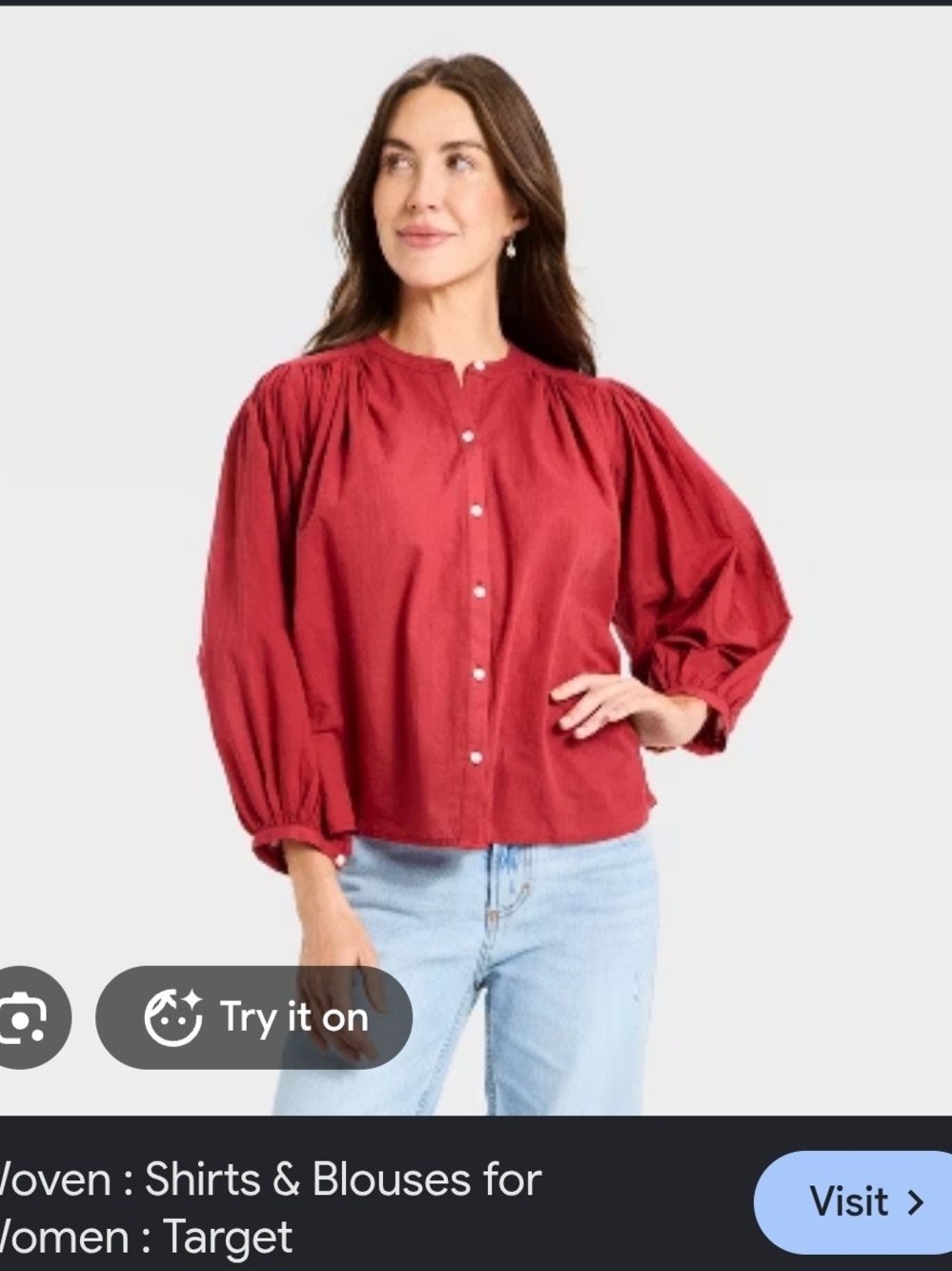 Universal Thread Button-Front Balloon Sleeve Blouse - Deep Red